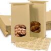 Kraft Paper Bag Window Tin Label Lock Bag for Cookie Bread Sandwich Custom Bread Bags Paper Kraft Bag