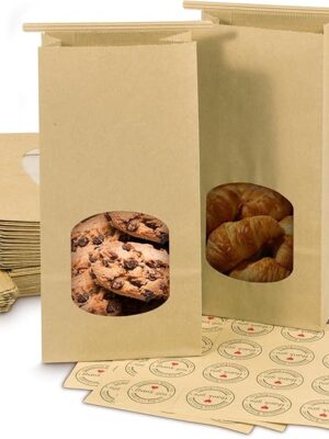 Kraft Paper Bag Window Tin Label Lock Bag for Cookie Bread Sandwich Custom Bread Bags Paper Kraft Bag