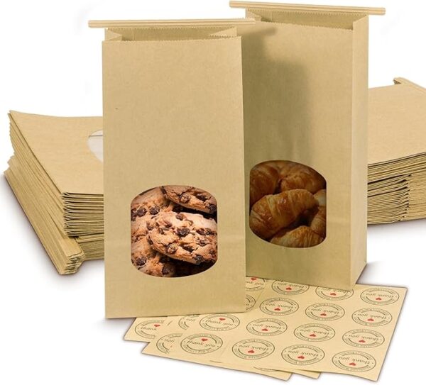 Cookie Bread Label Lock Bag Kraft Paper Bag Window Tin Label Lock Bag for Cookie Bread Sandwich Custom Bread Bags Paper Kraft Bag