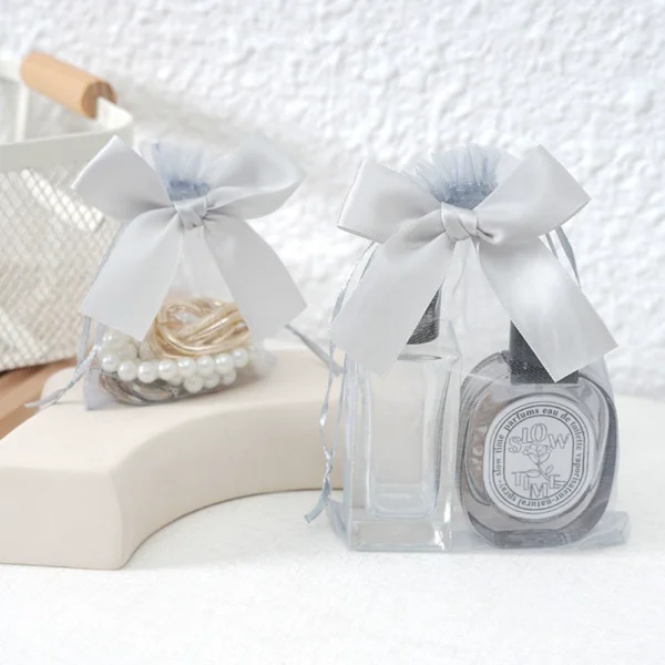 Drawstring Gift Pouch DIY Transparent Organza Bag Recyclable Jewelry Packaging for Rings and Wedding Candy Bowknot Style Gift Storage