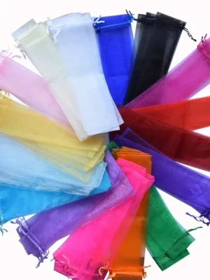 Fan Mesh Pouch Solid Color Pearl Gauze Organza Drawstring Jewelry Gift Packaging Bag