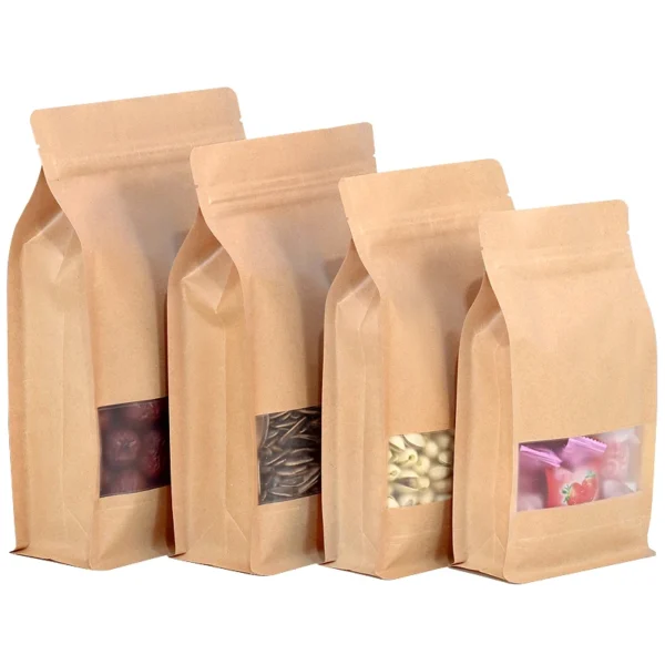 Food Kraft Paper Bag Food Grade Quality Packaging Pouch for Food Natural Kraft Craft Aluminum Paper Bag