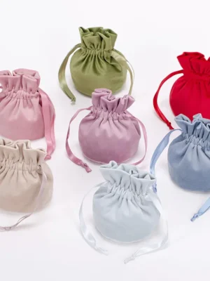 Custom Gift Dust Pouches Fabric Personal Jewelry & Candy Ribbon Storage Bag with Drawstring Folding Style