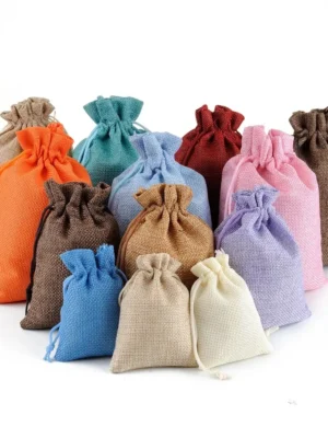 Small Pouch Linen Jute Burlap Drawstring Gift Bag With Hemp Rope