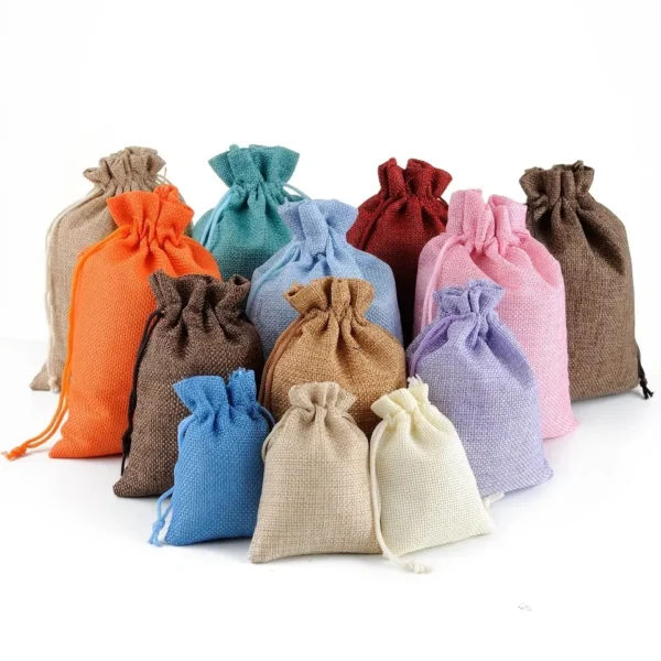 Linen Jute Bag4 Small Pouch Linen Jute Burlap Drawstring Gift Bag With Hemp Rope