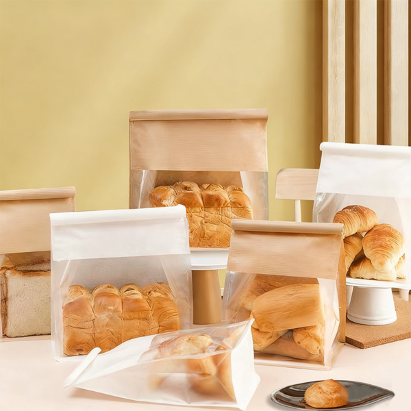 Oil Proof Toast bag Custom Logo Oil Proof Toast Bakery Bread Croissant Packaging for Food Storage Toast Bag With Window White/Brown Kraft Paper Bag
