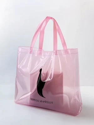 To-go Personalized Custom Pink Plastic Shopping Bag With Handle