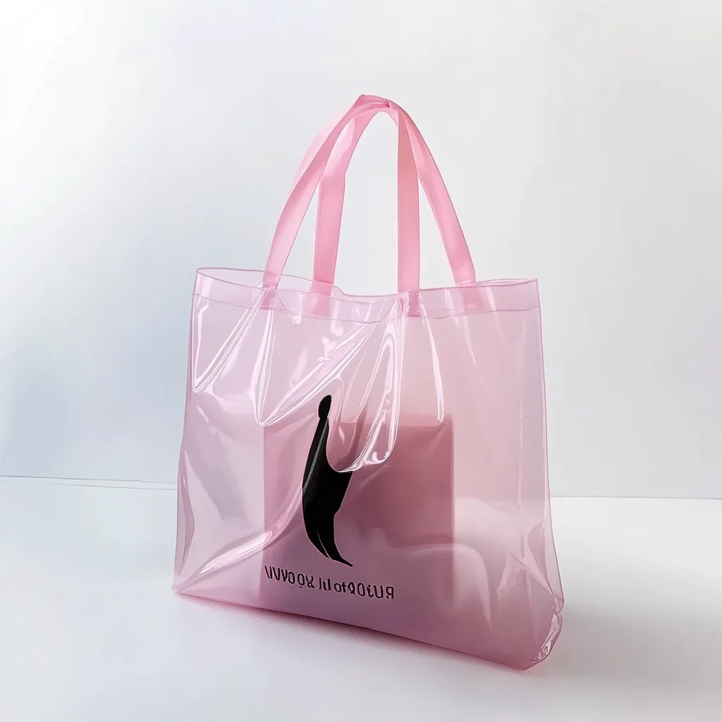 To-go Personalized Custom Pink Plastic Shopping Bag With Handle