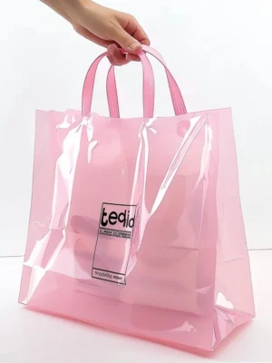 Logo Printed Packaging Pink Reusable Plastic Shopping Bag Wholesale HDPE Custom Size With Soft Loop Handle