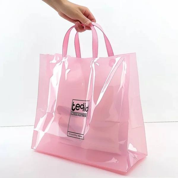 Pink Plastic Shopping Bag Logo Printed Packaging Pink Reusable Plastic Shopping Bag Wholesale HDPE Custom Size With Soft Loop Handle