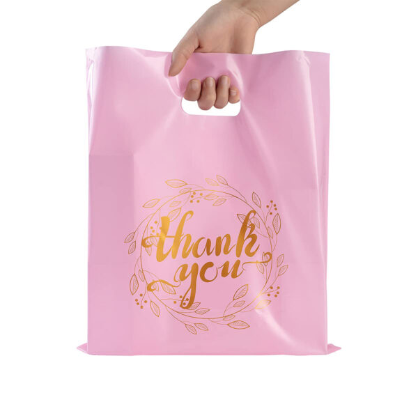 Pink Shopping Bag Plastic Waterproof Cloth Retail Pink Shopping Bag Luxury Printed Die Cut Plastic Shopping Bag With Handle