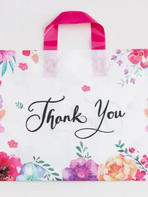 Recyclable Retail Custom Printed logo Reusable Plastic Poly Tote Carrier Die Cut Shopping Gift Bags with Soft Loop Handles
