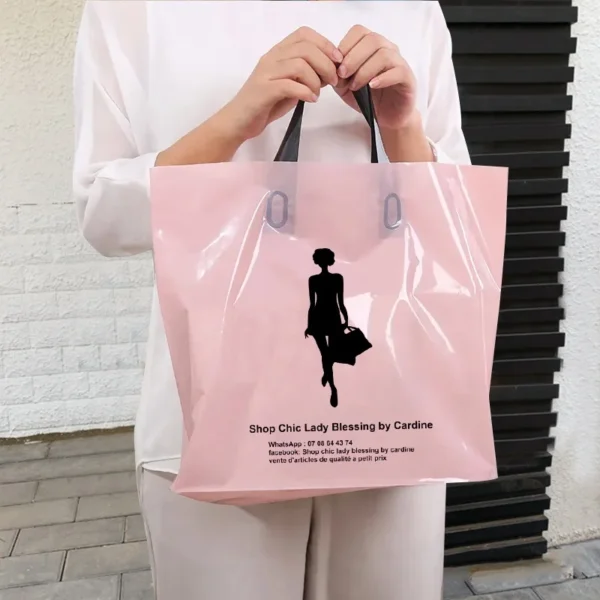 Poly Bag Custom Poly Bag Soft Loop Handles LDPE/HDPE Tote Shopping Plastic Bag With Own logo for Clothing Packaging