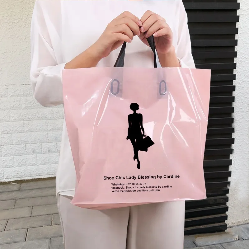 Custom Poly Bag Soft Loop Handles LDPE/HDPE Tote Shopping Plastic Bag With Own logo for Clothing Packaging