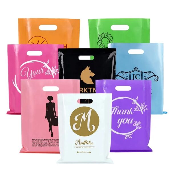 Thank You Die Cut bag6 Fold Plastic Black Thank You Die Cut Handle Carry Shopping Packaging Bags for Boutique Retail Shopping