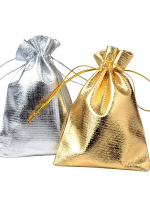 Logo Printed Velvet Cloth Drawstring Bags Gold Silver Multi-Size for Crafts Storage Jewelry Gift Packaging Recyclable